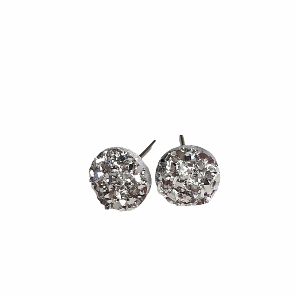 Silver Faux Druzy 8mm Post Back Stud Earrings! - Picture 2 of 16